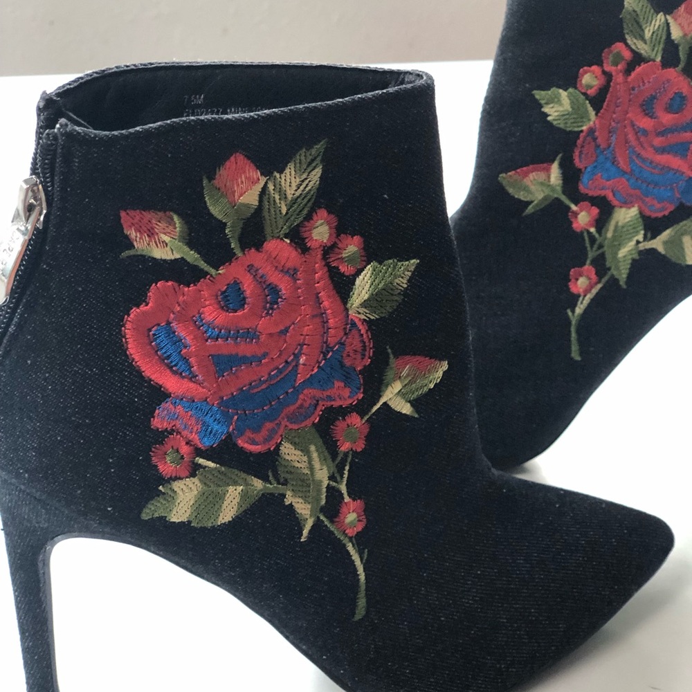 Embroidered Hells Ankle  Boots